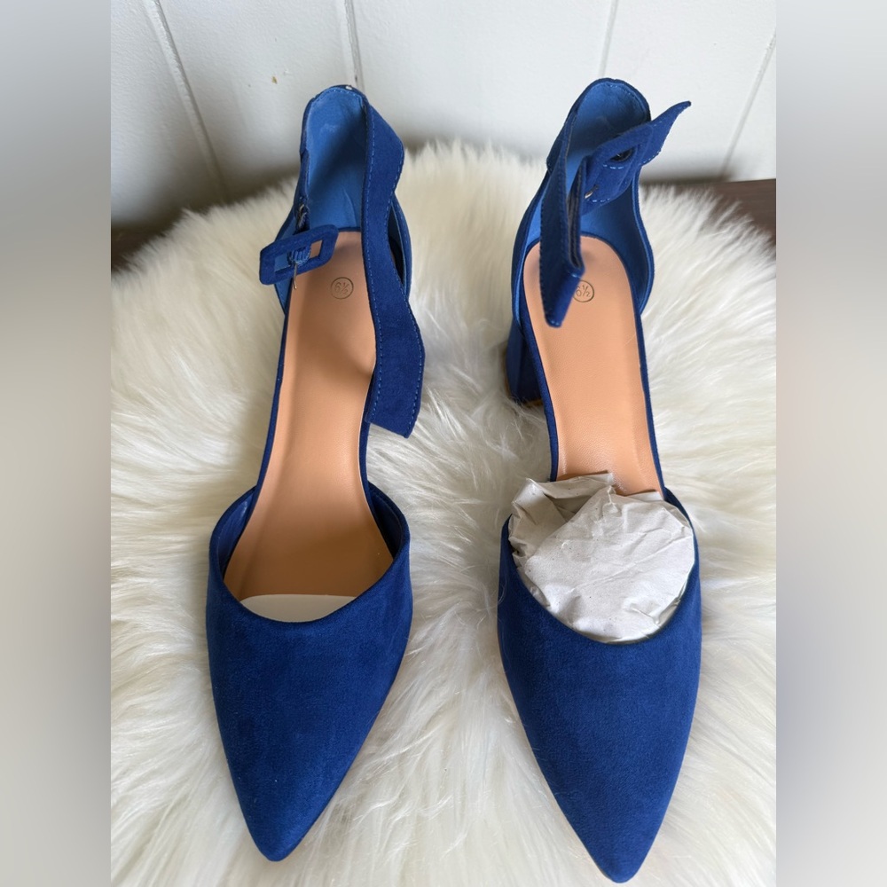 Women's Pointed Toe Blue Ankle Strap Heels